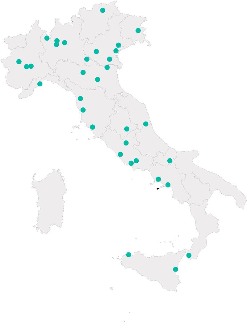 icona italia con puntini che indicano i clienti